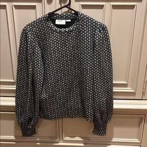 Maeve by ANTHROPOLOGIE Green and Tan  Patterned Long Sleeve Top